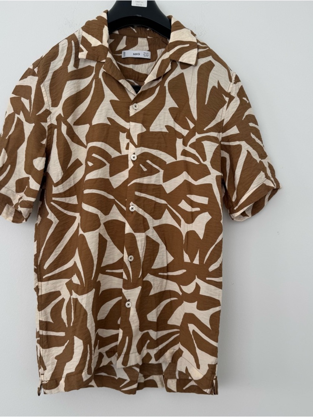Mango Brown & Cream Short-Sleeve Printed Button-Down Shirt